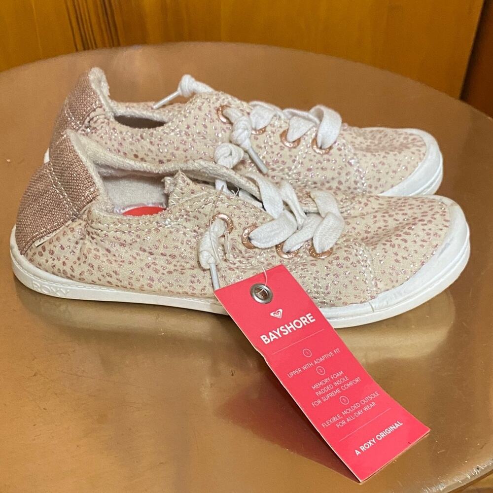 NWT Roxy Kids Glitter Sneakers Cream Pink White Laces Party Princess Fairy